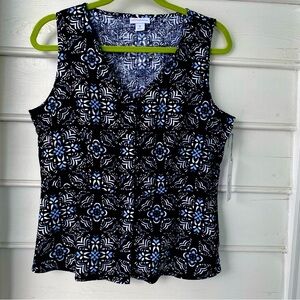 NWT Liz Claiborne Navy/White Floral Print Sleeveless Linen/Rayon Top - M